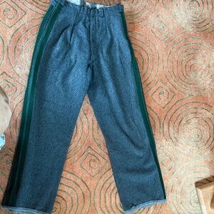 Vintage Gray Wool Pants w/ Green Trim
